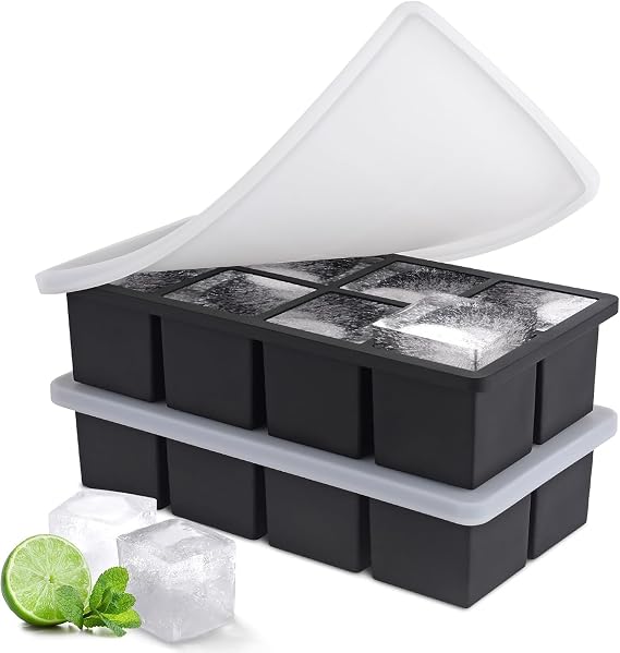 Silicone Ice Cube Trays, 2.0 inches 5 cm, 8 Holes, Large Ice Cube Tray, Pack of 2