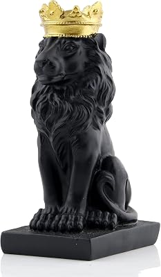 Black Lion King with 24k Golden Crown Figurine Statue, Home and Study Decoration, Collectible Figurines, Best Gift for Man