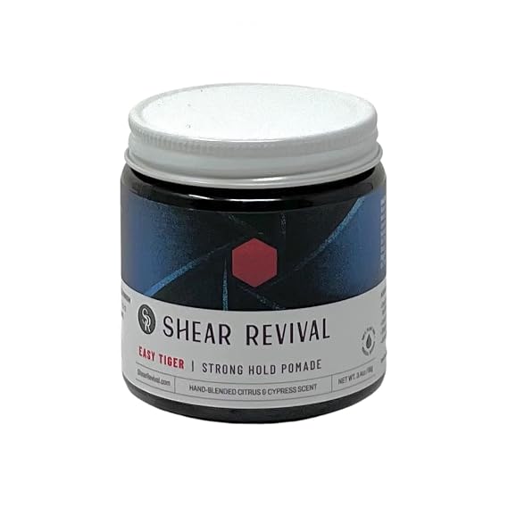 Shear Revival Easy Tiger Traditional Pomade for Men & Women - Oil Based, Strong Hold, Neutral Finish for Short to Medium Hair, Tame Flyaways, 100% All Natural Ingredients, Citrus & Cyprus Scent,3.4 oz