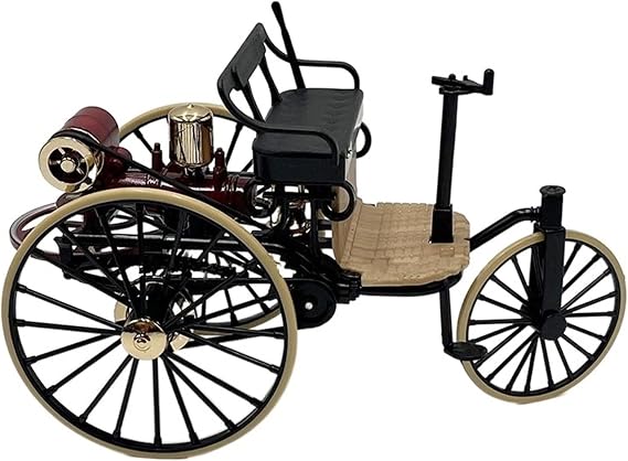 1:12 Diecast Classic Vintage Bicycle Model Toy 1886 No.1 Three-Wheeled Motor Vehicle Tricar Miniature Replica Collection Motorcycle Model(Black)