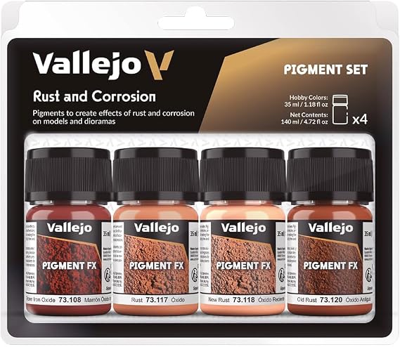 Vallejo - Pigment FX Rust & Corrosion Effects, Weathering Pigments for Models & Dioramas, 4 Bottles x 35 ml (1.18 Fl. Oz.)