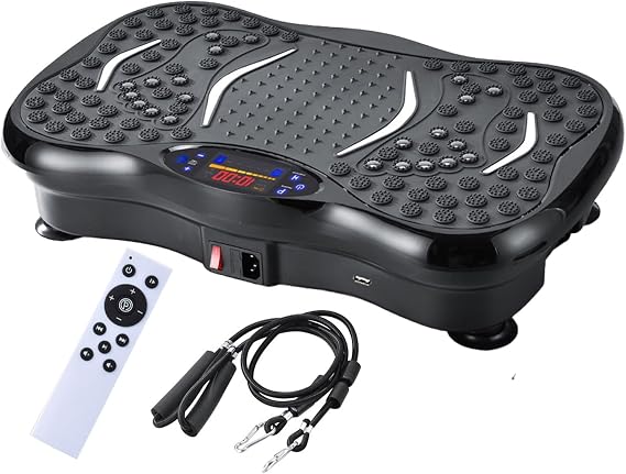 Vibration Plate Exercise Machine,Whole Body Workout Equipment for Weight Loss,Lymphatic Drainage Machine,Gyms Workout with Adjustable Speeds and Resistance Bands,Compact Vibration Platform for Home