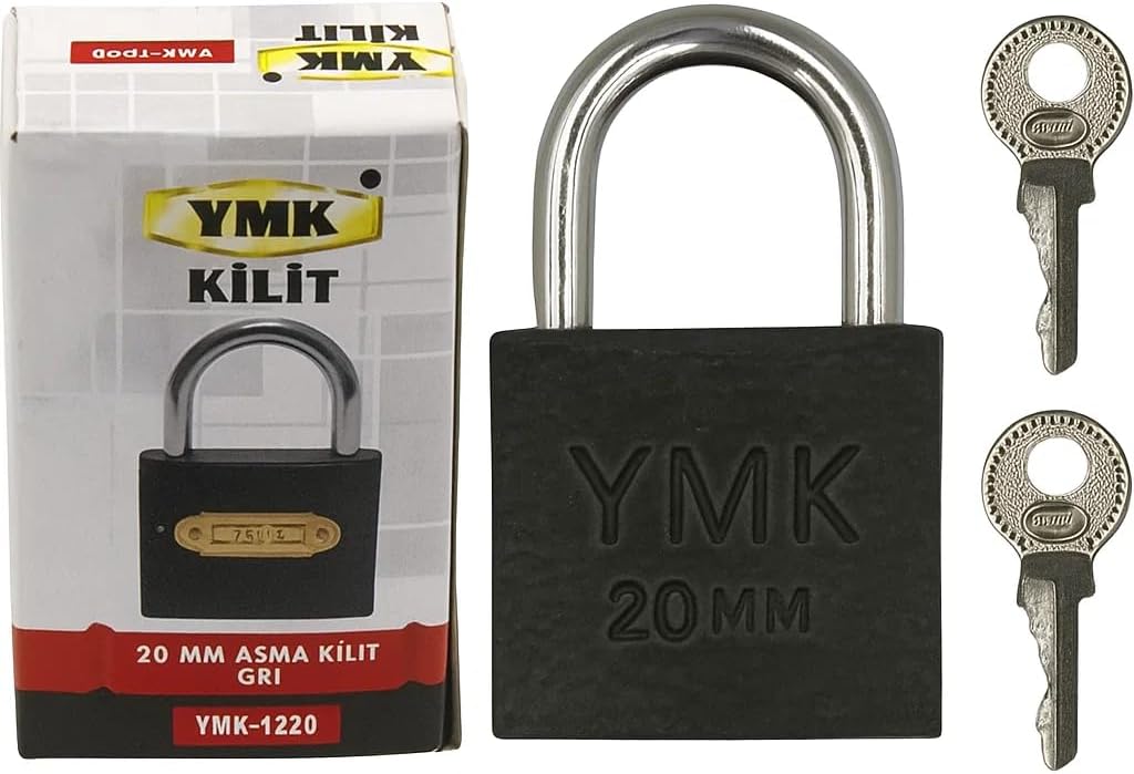 Yuma YMK Asma Kilit, Sağlam Döküm Gövdeli, Yedek Anahtarlı, Yüksek Güvenlikli, Paslanmaz Çelik Kulplu, Korozyon Dirençli, Kapı, Depo, Dolap ve Bahçe Kilidi (Kısa, Gri, 20 mm)