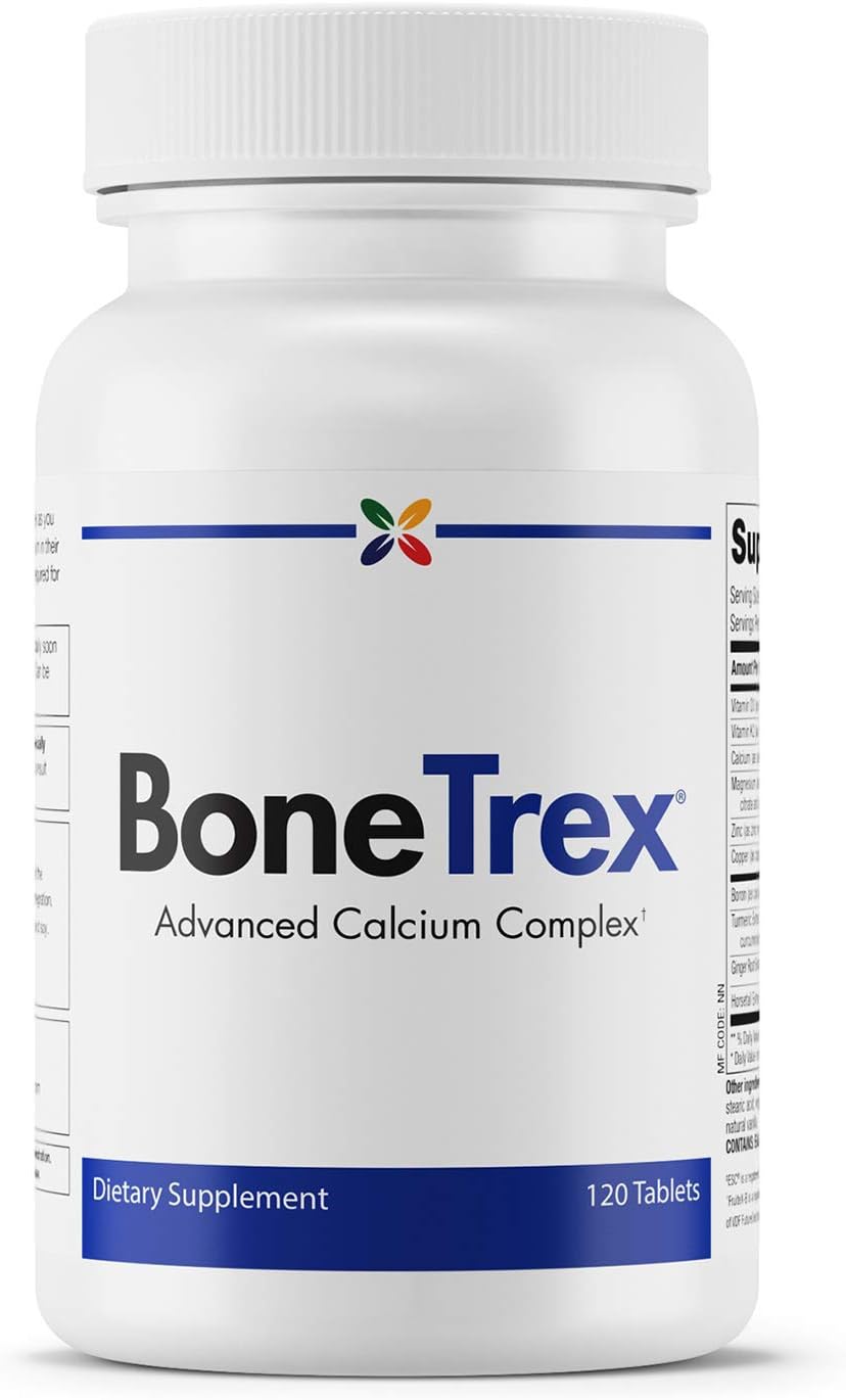 Stop Aging Now - BoneTrex Complex with Calcium - Teeth & Bone Strength, Heart, Muscle & Nerve Support Formula - Vitamin D3, K2, Magnesium, Copper, Zinc, Boron, Silica, Turmeric and Ginger - 120 Tabs