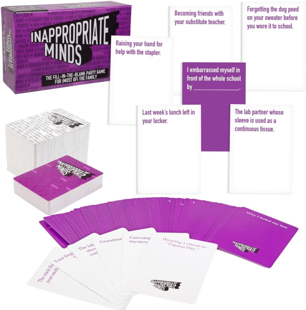SCS Direct Inappropriate Minds - Hilarious Fill-in-The-Blank Party Game for Most of The Family - 60 Question & 199 Answer Cards - Ages 8 Fun for Kids, Tweens & Teens - Fun Game Night, Gift