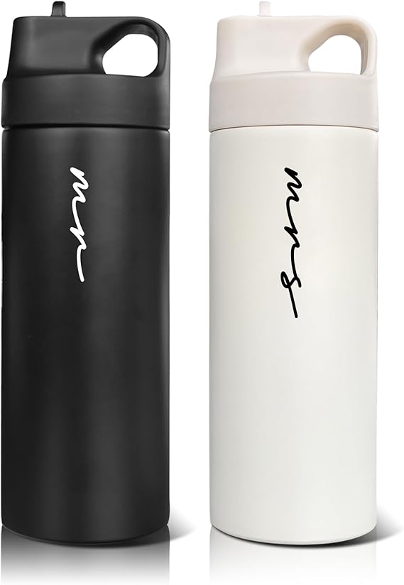 Mr and Mrs Travel Cups 16.2oz Insulated Stainless Steel Water Bottles for Wedding and Anniversary Perfect Gifts for Couples