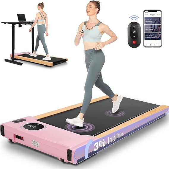 Treadmills for Home,Walking Pad Treadmill 300 lb Capacity with Incline,Wooden 2.5HP Under Desk Treadmill with Smart APP,2 in 1 Portable Walking Treadmill with Remote Control and LED Display