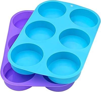 4oz Round Silicone Soap Mold, 3 Inch Big Size 6 Cylinder Silicone Molds for Loofah Soap, Homemade Bath Bombs, Lotion Bars Pack of 2, Purple, Blue