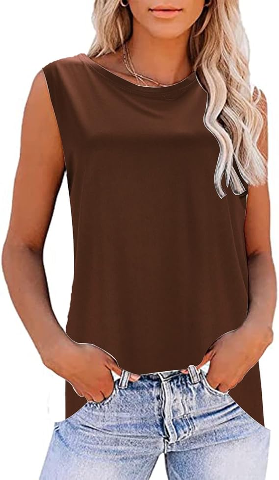 Comfort Tees for Women's Ladies Solid Color Sleeveless T Shirt Loose Summer Casual Fashion Vest Top Outer Wear