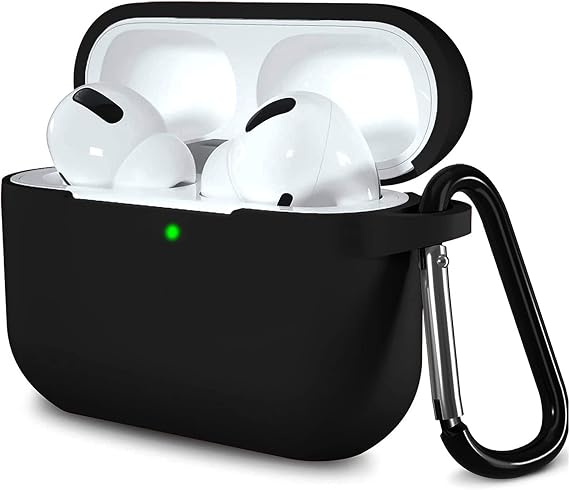 AirPods Pro 2 Case, AirPods Pro 2 Ultra-thin Silicone Case with LED Visibility, Wireless Charging Support, Dustproof, Shockproof Apple Earphone Protective Case with Carabiner Black