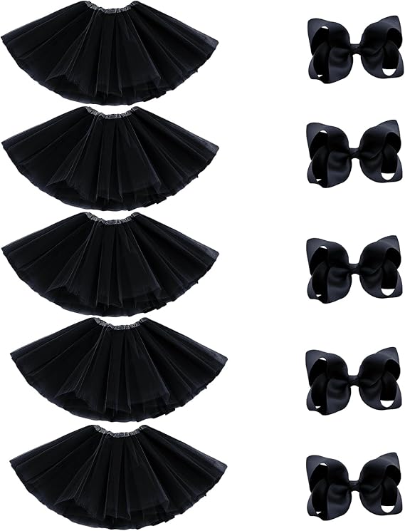 BGFKS 5 Pack Tutu Skirt for Ballet Dance Tutus with Hairbows