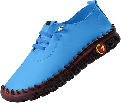 Womens Comfy Breathable Sneakers Flat Bottom Leather Slip-on Loafers Handmade Soft Shoes Sandals