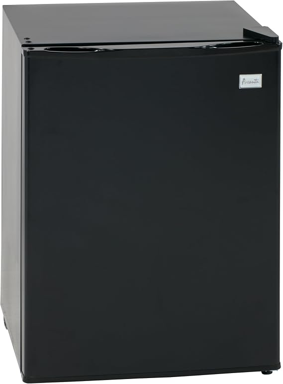 Avanti Mini Fridge Compact Refrigerator for Home Office or Dorm, Features Single Reversible Door Removable Shelves Automatic Defrost and Adjustable Temperature Control, 2.4-Cu.Ft, Black