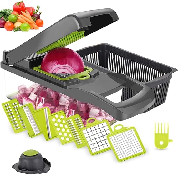 Vegetable Chopper, Professional Vegetable Cutter 12 in 1 Vegetable Chopper Vegetable Dicer Slicer Cutter Mandolin Onion Chopper for Onion Potato Tomato Cucumber Carrot