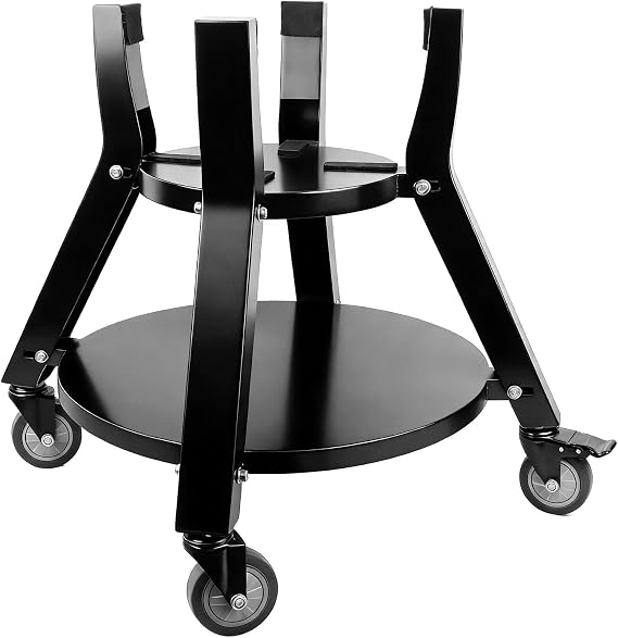 Heavy-Duty Rolling Cart for Medium Big Size Green Egg, Adjustable Cart 2-Tier Powder-Coated Steel Stand with Locking Wheels Extra Storage for Green Egg Grill Accessories