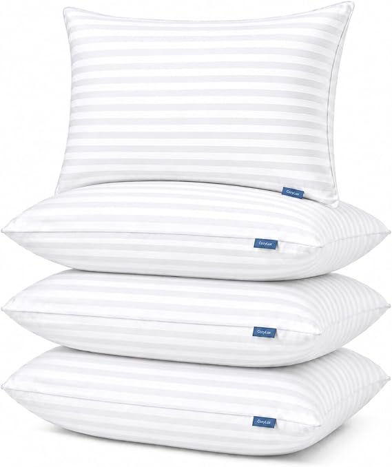 CozyLux Pillows Standard Size Set of 4, Hotel Style Stripe Bed Pillow