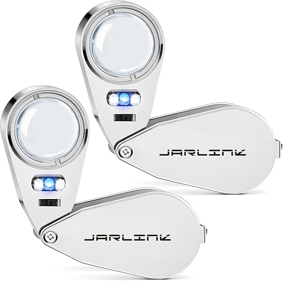 JARLINK 2 Pack 40X Foldable LED UV Metal Jewelers Loupe Magnifier
