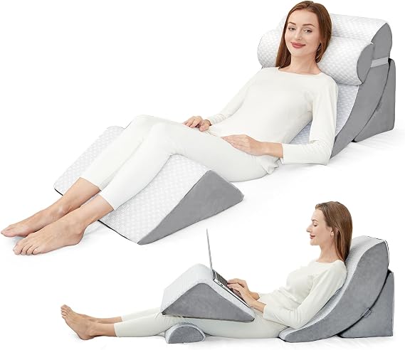 4pcs Wedge Pillow Set for After Surgery,Bed Wedge Pillows for Sleeping,Post Surgery Recovery, 45 Degree Wedge Pillow for Acid Reflux Relief and Anti-snoring,