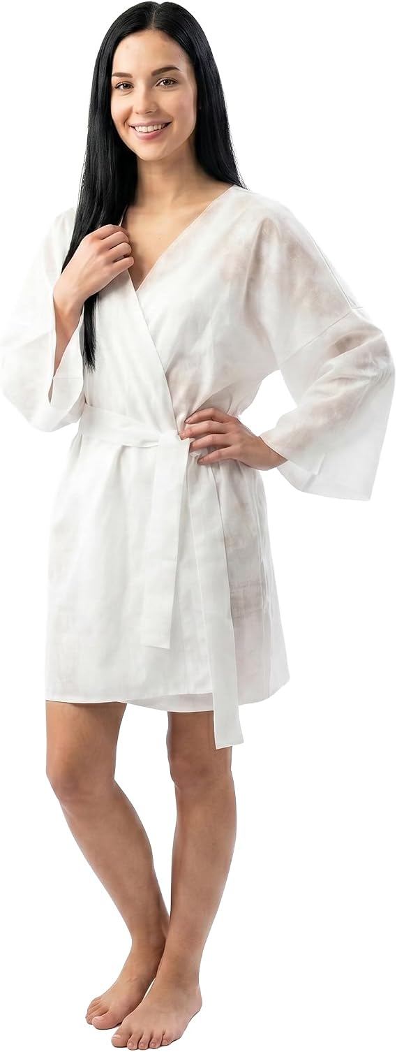 APPEARUS Disposable Kimono Spa Robe Unisex, One Size, Rayon-Blended, White, Lightweight & Individually Wrapped
