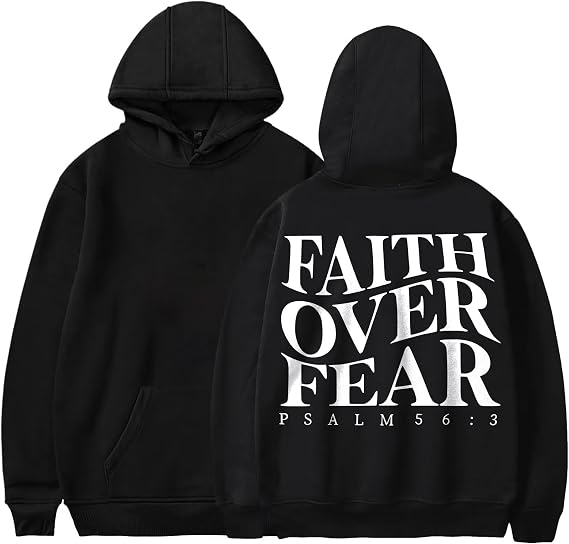 KPOP Faith Over Fear Hoodie Christian Sweatshirt Bible Verse Pullover Religious Faith Sweater with Pocket for Women