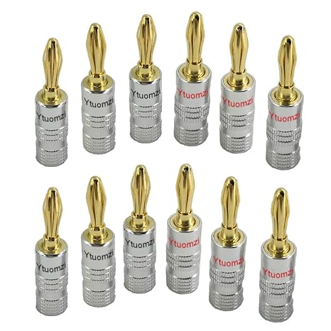 Banana Plugs 6 Pairs / 12 pcs, 24k Gold Plated Dual Screw Lock Speaker Connector for Speaker Wire, Home Theater, Wall Plates (Red+Black)