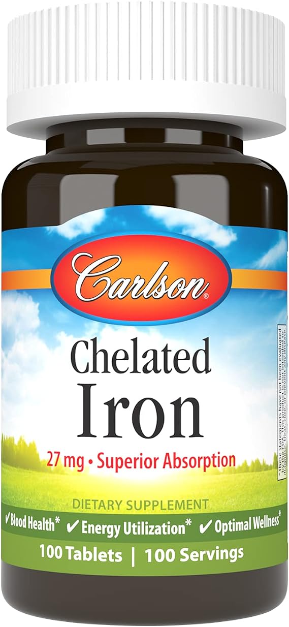 Carlson Chelated Iron, 27 mg, Superior Absorption, 100 Tablets