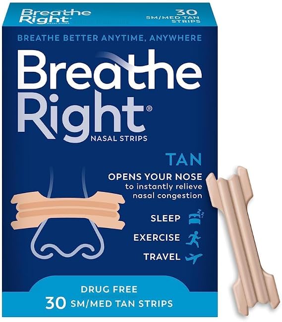 Breathe Right Original Tan Large Drug-Free Nasal Strips for Nasal Congestion Relief, 30 count