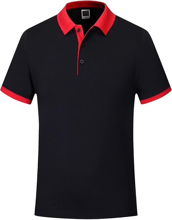 Men's Color Block Polo T-Shirts 3-Button Loose Fit Golf Polo T Shirt Short Sleeve Casual Outdoor Shirt