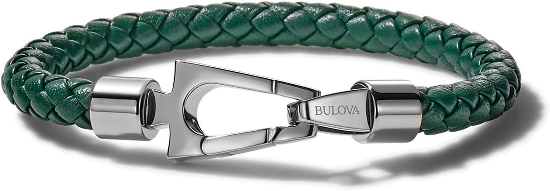 Bulova Jewelry Men's Marine Star Braided Leather Bracelet with Tuning Fork Clasp