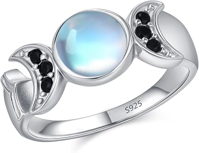 Hecate Triple Moon Witches Knot Ring for Women 925 Sterling Silver Moonstone Gemstone Celtic Pentacle Rings Adjustable Open Hekate Wiccan Witchy Magic Amulet Jewelry Gifts