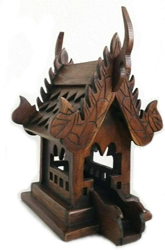 Mini Bird House Spirit House Thai Temple Buddha Teak Wood Carving for Spiritual Haunted from Thailand