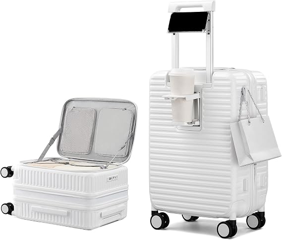 HanTrip 20 Inch Top Opening Hard Shell Carry on Luggage with Wheels, White