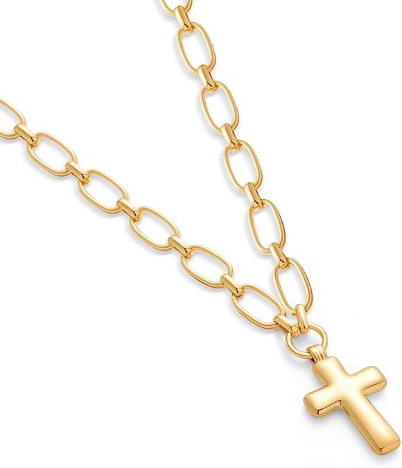 MUYAN Chunky Cross Necklace for Women Trendy Cross Vintage Paperclip Chain Costume Jewelry