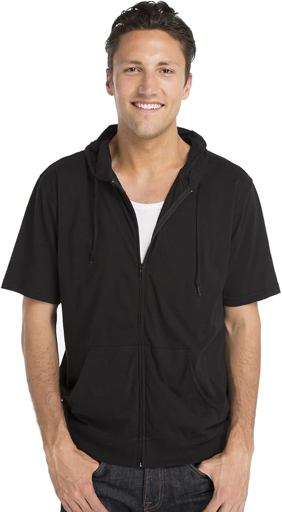 Cottonhood Unisex Short Sleeve Zip Up Hoodie Lightweight Jersey Knit Short Sleeve Sweatshirt for Men & Women