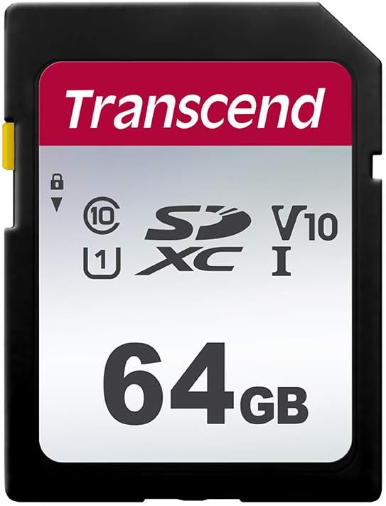 Transcend 64GB SDXC Memory Card, UHS-I U1 V10, Up to 100MB/s, Full HD Class 10 High-Speed SD Card for Canon, Nikon, Sony, Panasonic Cameras (TS64GSDC300S-E)