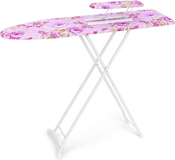 Folding Ironing Board with Iron Rest, Adjustable Height 30"-42" Extra Wide Floral Cover, Non-Slip Sturdy Legs, Space-Saving Foldable Iron Board for Home Bedroom Laundry Room Dorm