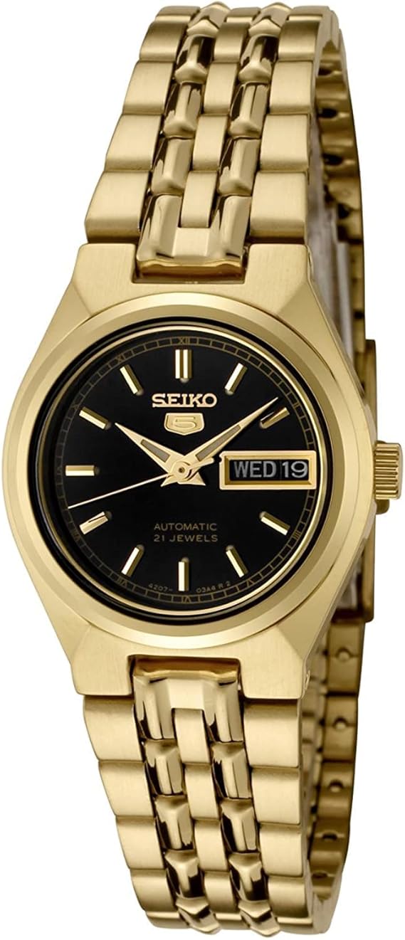 Seiko Women's SYMA06K Seiko 5 Automatic Black Dial Gold-Tone Stainless Steel Watch