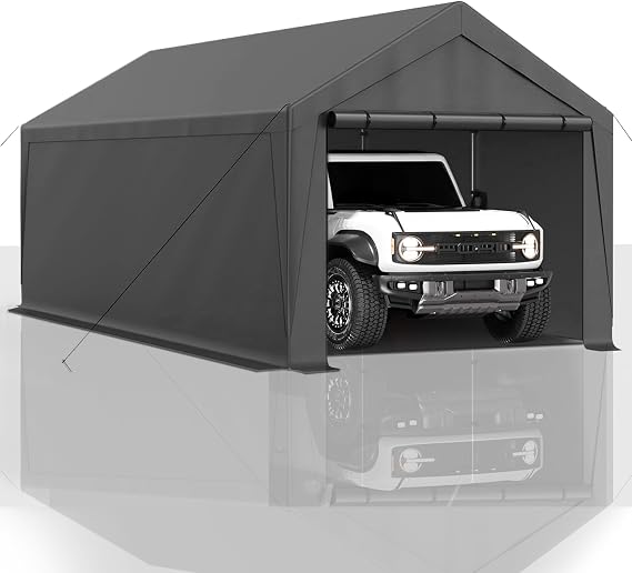 10x20 FT Heavy Duty Carport Car Tent Car Canopy Storage Shed, Portable Garage with Removable Sidewalls & Doors All-Season Tarp for Car,Truck,SUV,Party Grey