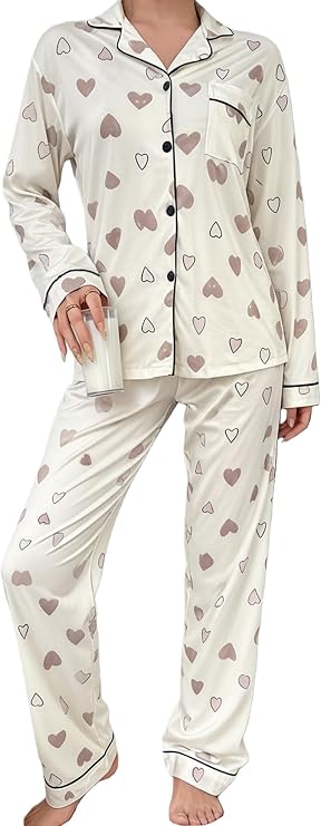 Pajamas for Women Set 2 Piece Lounge Sets Long Sleeve Button Down Loungewear Cute Polka Dots Sleepwear Soft Pj,Chest Pocket
