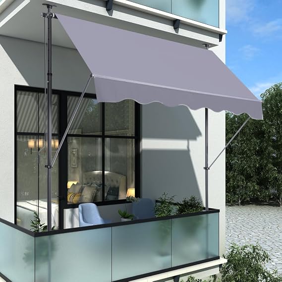 118'' Retractable Patio Awning Adjustable Outdoor Sun Shade with UV Protection, Durable Manual Canopy for Patio, Balcony, Door, Window, and Backyard, Waterproof Polyester Sunshade