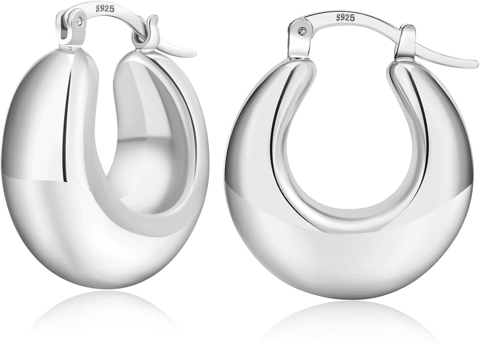 PABBEU Chunky Silver Hoops Earrings for Women Hypoallergenic