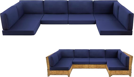 14-Piece Patio Furniture Cushions Set, Replacement Outdoor Cushions for 6-Seat Patio Sectional, Waterproof & Fade Resistant Deep Seat Cushion for Outdoor Sofa, Navy Blue