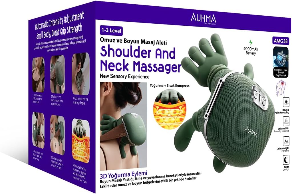 Auhma AMG38 Şarjlı Isıtmalı Boyun ve Omuz Masaj Aleti – 3D Yoğurma Derin Doku Shiatsu Masaj Cihazı