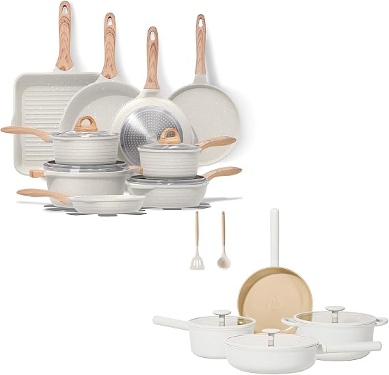 JEETEE Nonstick 23pcs Beige Bundle 13 Pcs Beige Ceramic Cookware Sets