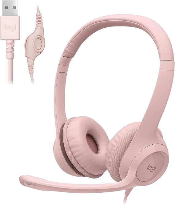 Logitech H390 Wired Headset PC/Laptop Stereo Headphones, USB-A, Rose