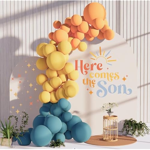 Boho Retro Balloon Arch Garland Balloon Kit Blue slate Orange Mustard Yellow Balloons for Here  the Son Baby Boy Shower Bridal Shower Birthday Party Backdrop Decorations Blue Slate