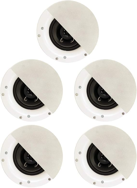 Acoustic Audio by Goldwood R192 Frameless in Ceiling/in Wall 5 Speaker Set 2 Way Home Theater Surround Speakers, White