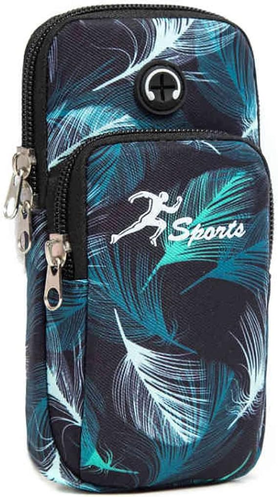 Cell Phone Armbag Crossbody Bag Shoulder Strap Wallet Pouch for iPhone for Samsung Cellphone (Green Feather)