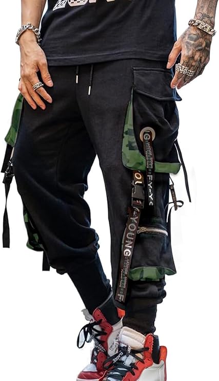 Hello MrLin Men's Jogger Pants Punk Cargo Baggy Techwear Hip Hop Harem Pants Streetwear Tactical Track Pant