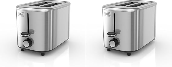 BLACK+DECKER Toaster with 7 Toast Shade Settings, Extra-Wide Slots for Bagels, Stainless Steel Exterior Finish 2-Slice (Pack of 2)